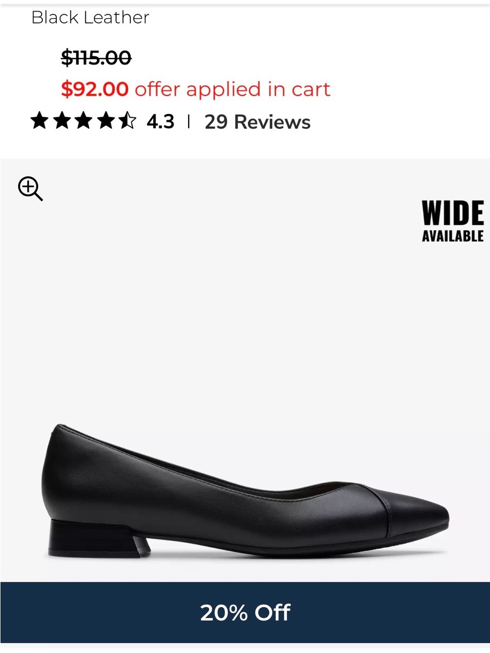 Clarks Black Leather Natalyn Wish Ballet Flat